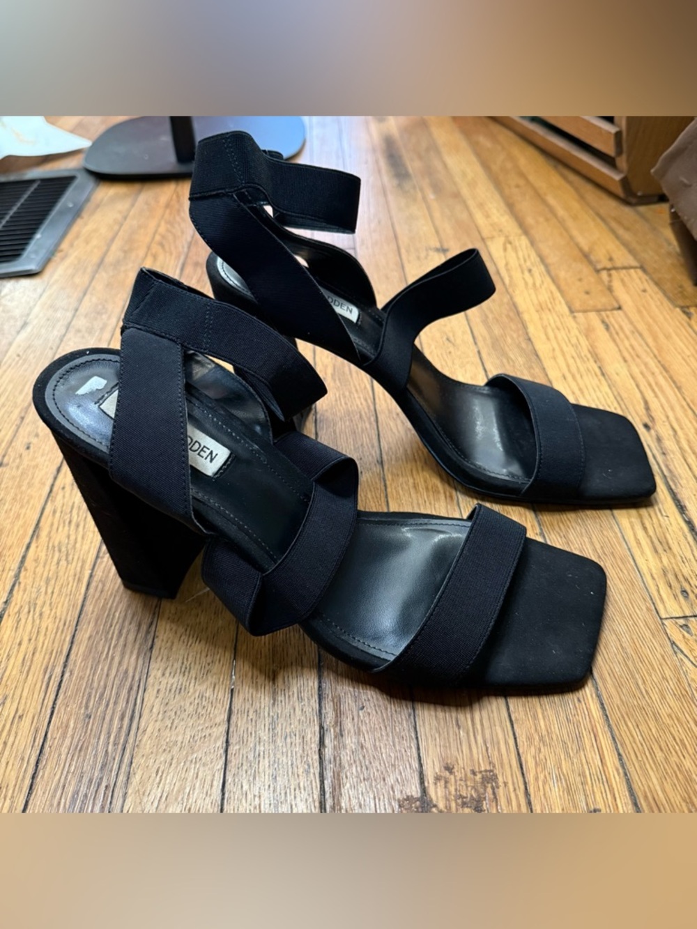 Steve Madden Black Strappy Block Heel Shoes - Size 10